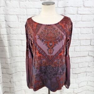 One World Boho Fairy Top Sheer Sleeves Festival Hippie Ren Faire Mandala Size XL